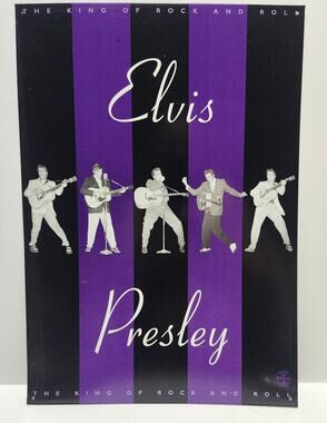 1998 Elvis Presley King of Rock & Roll Purple Metal Tin Sign Official EPE